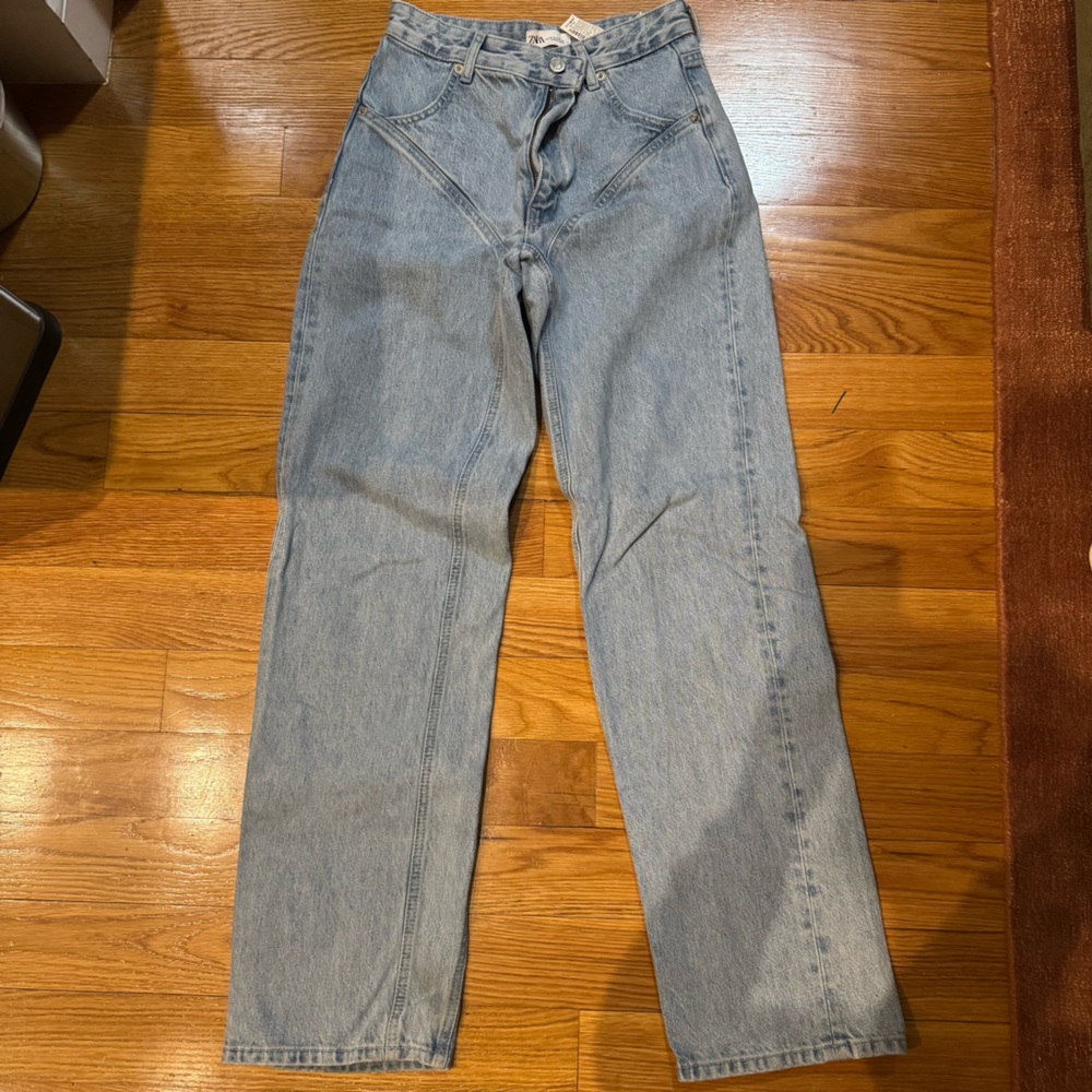 Zara High Rise Light Blue Straight Jeans